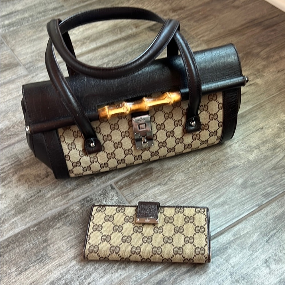 Gucci Brown and Tan Satchel Bag Set